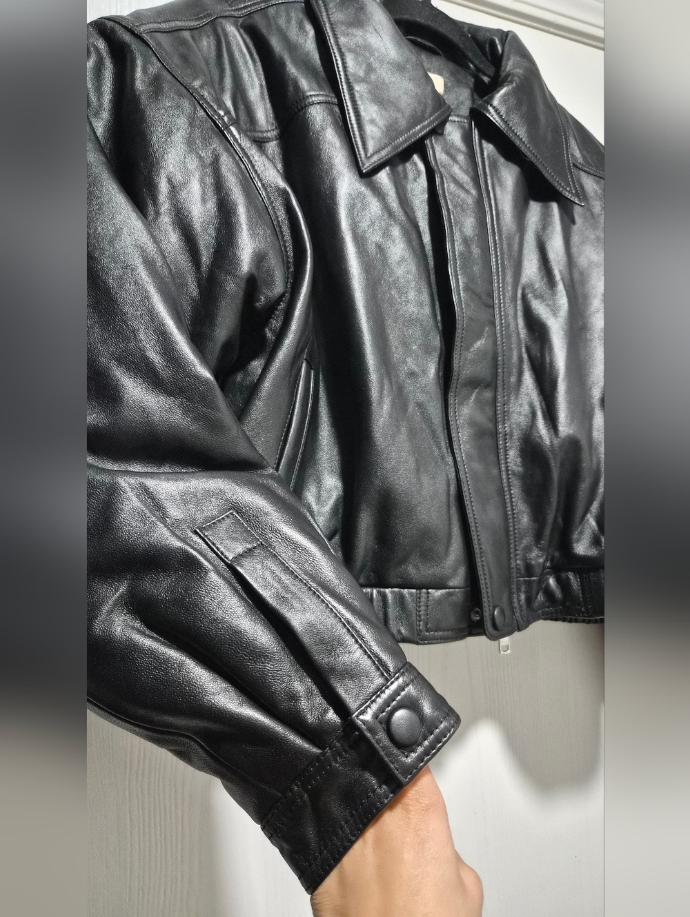 Camila Coelho Lamb Leather Black Raven Full Zip Leather Jacket Size M - Picture 6 of 12